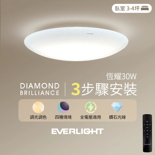 Everlight 億光 30W恆耀 3-4坪遙控調光調色LED吸頂燈 天花板燈具 全電壓 2年保固(含基本安裝)