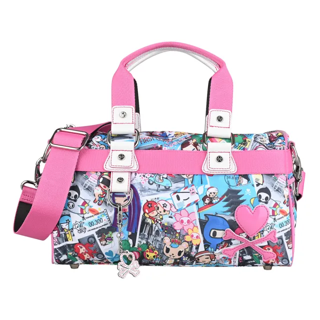 【TOKIDOKI】TOKIDOKI 日系卡通圖案尼龍拉鍊手提斜背波士頓包(彩x粉紅)