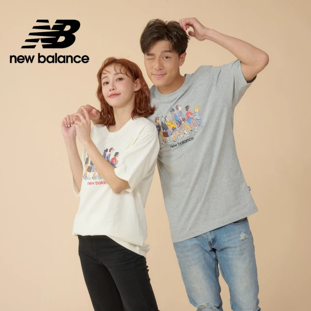 NEW BALANCE NB 趣味插畫短袖上衣_男性_MT43553AG_MT43553SST_米白/灰色任選(美版 版型偏大)