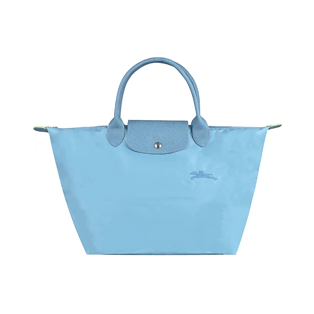 LONGCHAMP LONGCHAMP Le Pliage Green系列刺繡LOGO再生尼龍拉鍊手提包(藍綠)