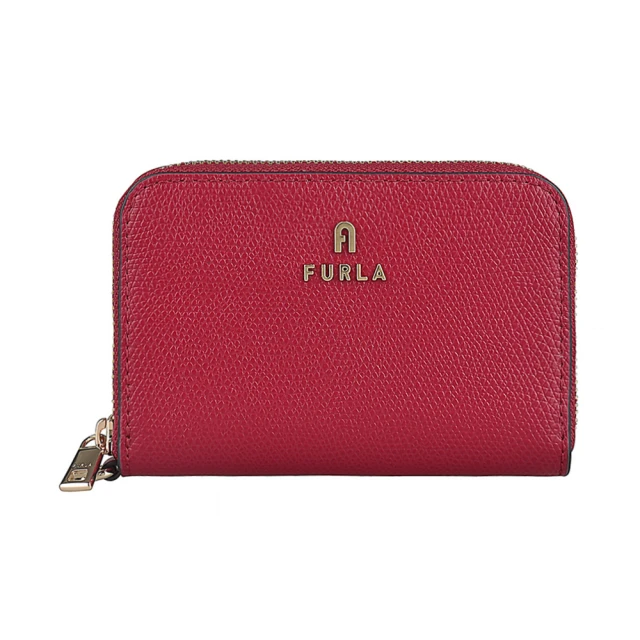 FURLA 芙拉 FURLA Camelia拱門LOGO拉鍊2卡牛皮零錢包(火星紅x芭蕾粉)