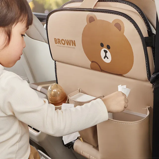 【LINE FRIENDS】熊大兔兔熊美汽車椅背收納袋車用餐桌 車用置物袋掛袋 單入(後座置物架 車用收納)
