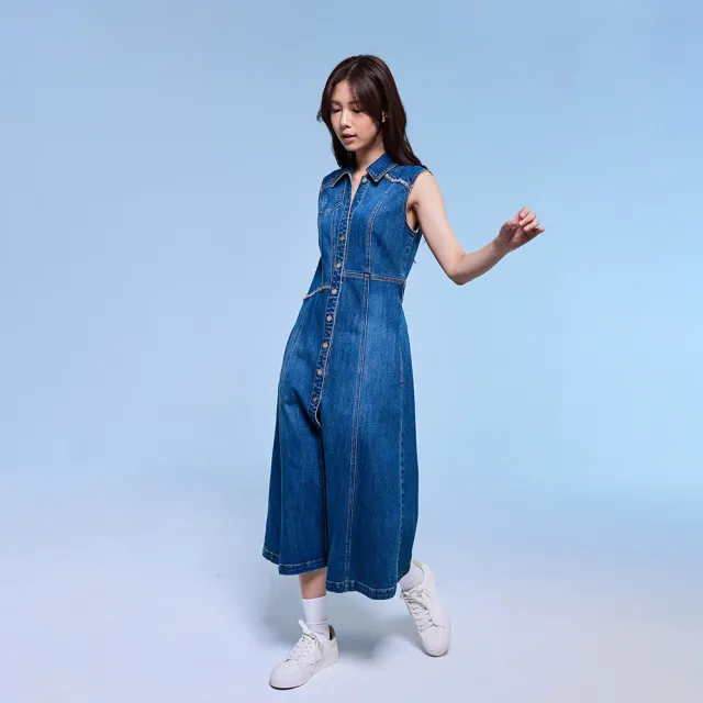 【Lee】女裝 牛仔洋裝 / 牛仔背心洋裝 中藍洗水(LB418006245)