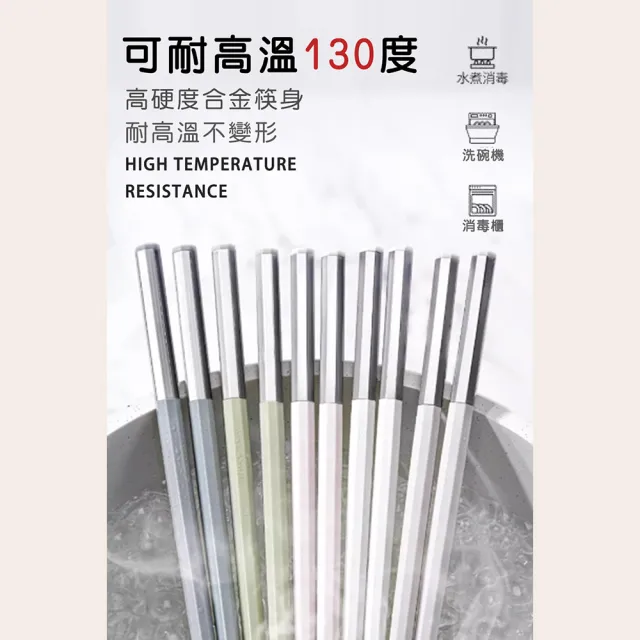 【半末】日式合金筷/耐高溫防滑防霉筷/八邊形防滑磨砂-莫蘭迪五色組(買一送一)