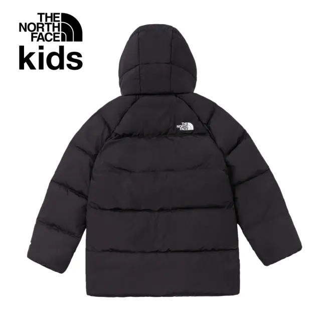 【The North Face 官方旗艦】北面兒童黑色DWR防潑水保暖連帽羽絨外套｜88UWJK3(600蓬鬆度)