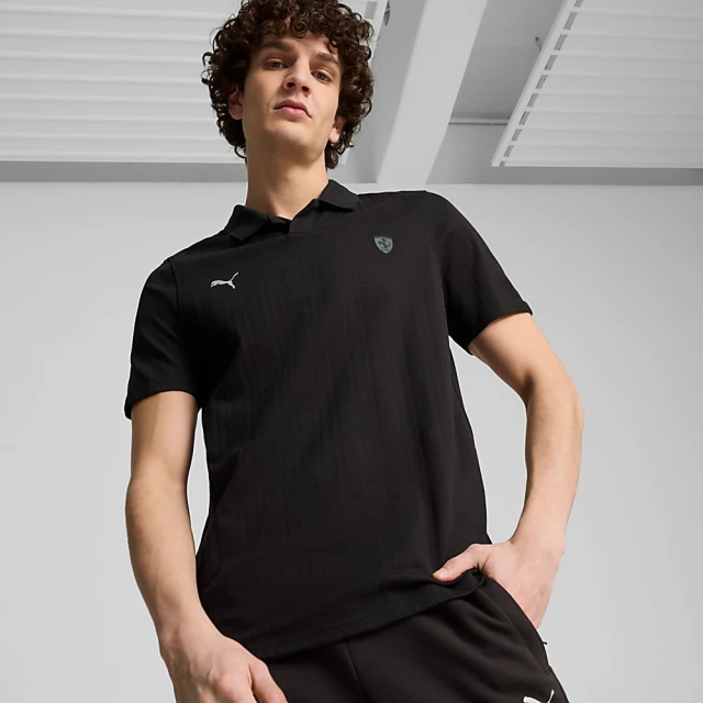 PUMA 短袖上衣 男款 POLO衫 運動 法拉利 歐規 JACQUARD 黑 62709701