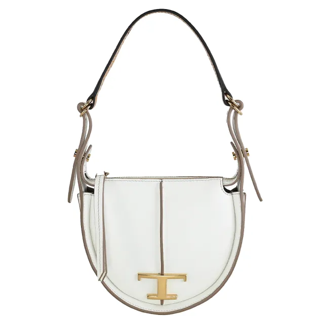 【TOD’S】TODS T Timeless 金屬雙T字LOGO小牛皮單肩小包手提包(白)