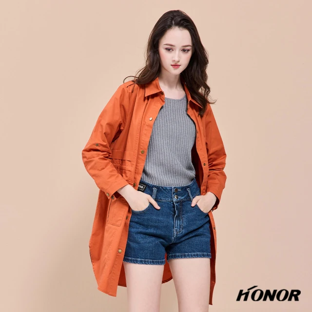 HONOR 山形屋 收腰抽繩風衣襯衫式外套-橘