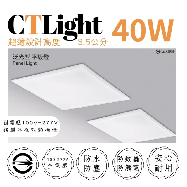 王哥燈飾 2入 LED泛光型平板燈 輕鋼架燈40W 辦公室用燈 面板燈 60*60(白光/自然光/黃光)