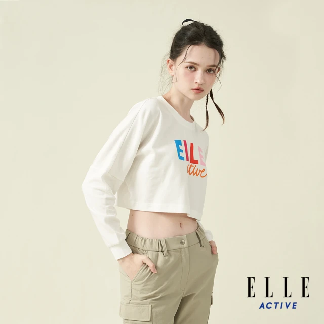 ELLE ACTIVE 女款 短版圓領長袖上衣-白色(EA24A2W1702#90)