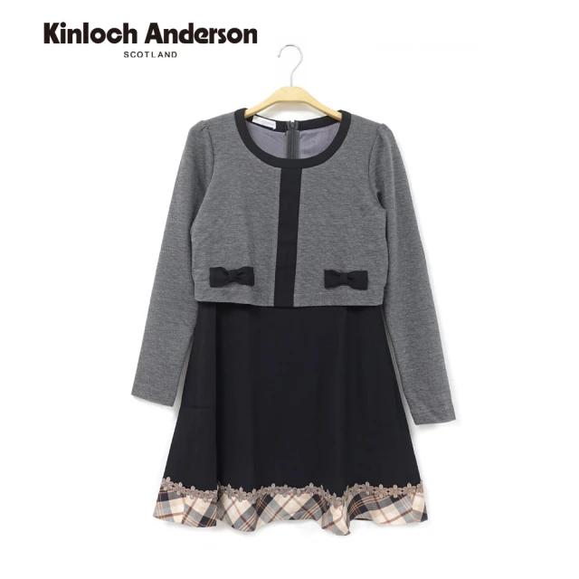 Kinloch Anderson 雅致格紋拼接長袖連身洋裝 金安德森女裝(KA0565708)