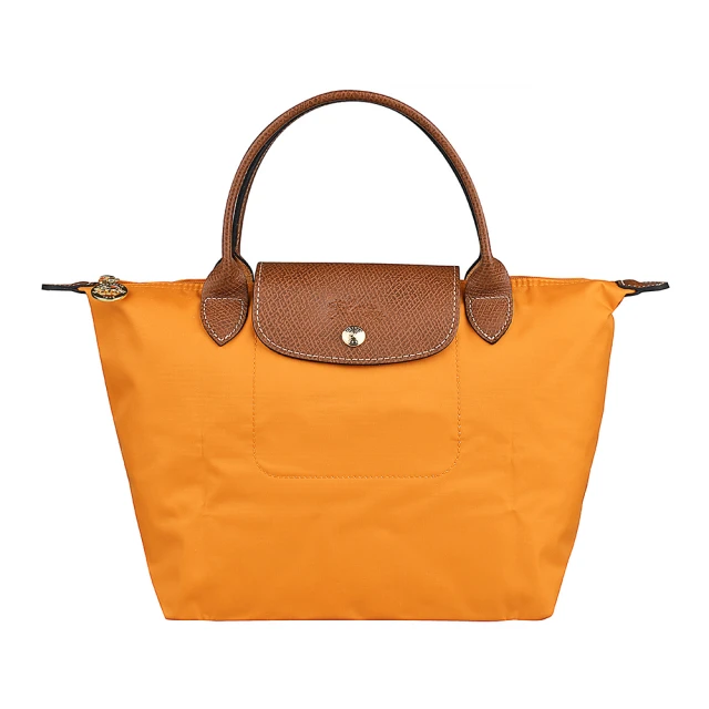 LONGCHAMP LONGCHAMP Le Pliage Original電鍍金釦LOGO尼龍拉鍊短把手提包(小/橙橘)