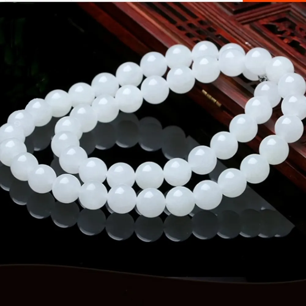 八方開運】新疆和田玉羊脂白玉圓珠項鍊(8mm*44顆) - momo購物網- 好評