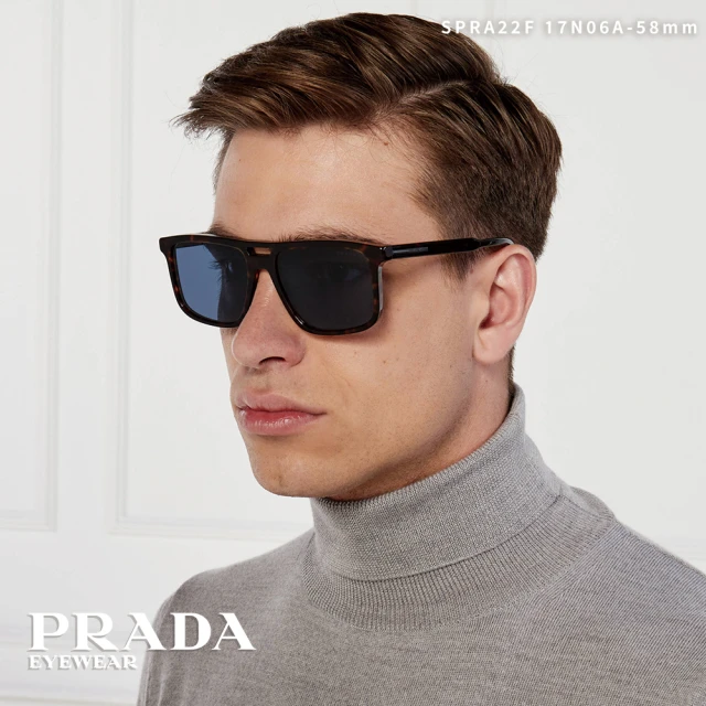 PRADA 普拉達 方框太陽眼鏡(琥珀 深藍鏡片#SPR A22-F 17N-06A-58mm)