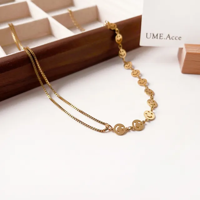 【UME.Acce】笑臉好心情鈦鋼項鍊(鈦鋼項鍊 項鍊 鈦鋼 笑臉 笑臉項鍊 微笑 微笑項鍊 AB鏈)