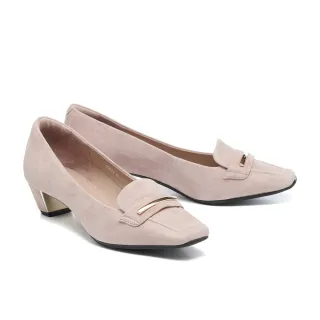 【AS 集團】沉穩時尚一字釦羊麂皮方頭低跟鞋(可可)