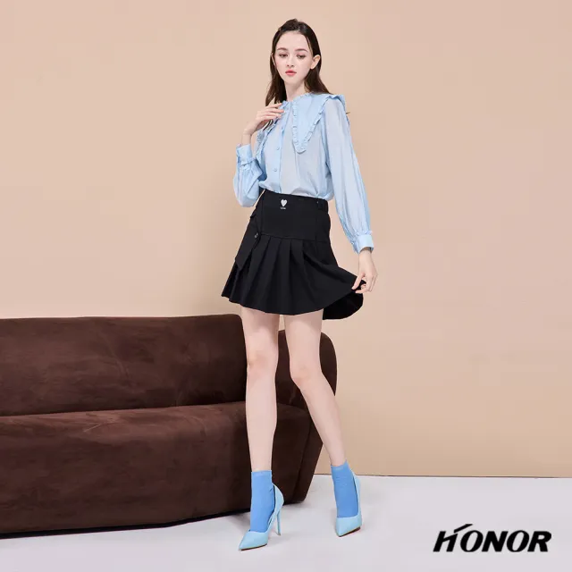 【HONOR 山形屋】出清品 抓皺大領翻排釦襯衫-藍(限定出清)