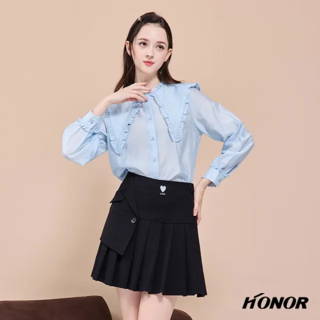 【HONOR 山形屋】出清品 抓皺大領翻排釦襯衫-藍(限定出清)