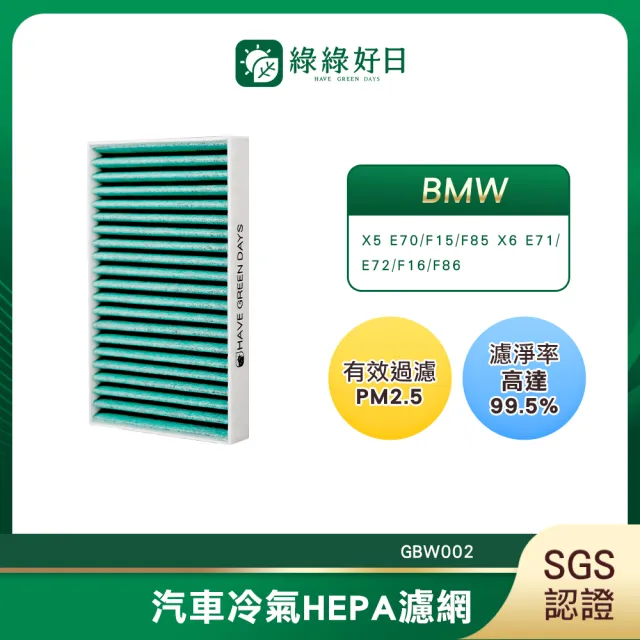 【Have Green Days 綠綠好日】適用 BMW X5 E70/F15/F85 X6 E71/E72/F16/F86 汽車冷氣濾網 GBW002