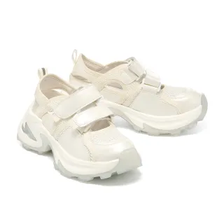 【BYHUE】潮流街頭感異材質軟芯老爹厚底休閒鞋(米白)