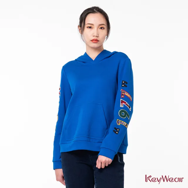 【KeyWear 奇威名品】刺繡印花設計連帽上衣(共2色)