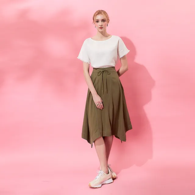 【ICHE 衣哲】Cop.Copine 法式標語印花不對稱不規則裙擺中長裙