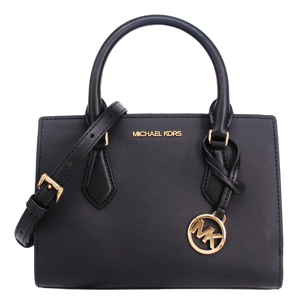 【Michael Kors】SHEILA系列 金字LOGO 防刮皮革 手提/肩背/斜背 三用斜背包(黑/小)