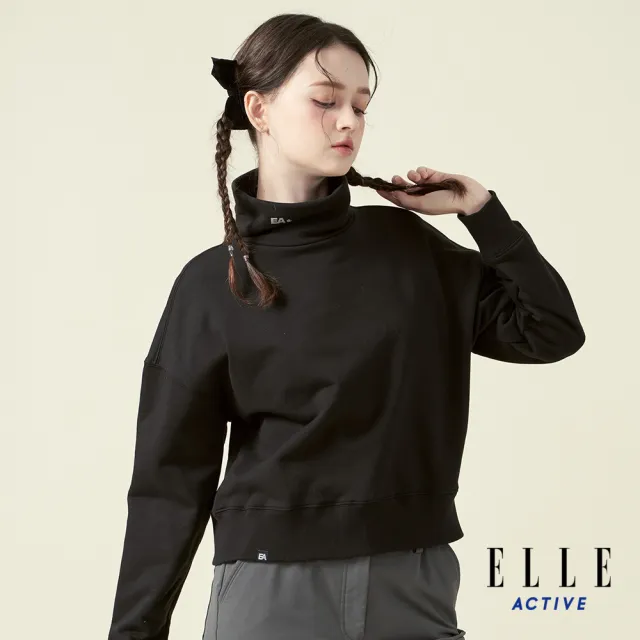 【ELLE ACTIVE】女款 小高領短版長袖上衣-黑色(EA24A2W1402#99)