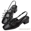 【Grace Gift】氣質方頭雙蝴蝶結瑪莉珍後空跟鞋(黑)