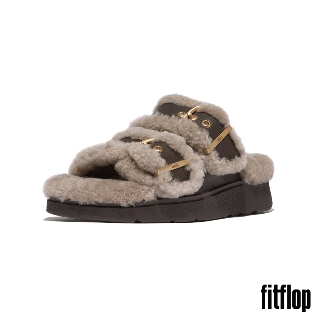 FitFlop GEN-FF 扣環雙帶翻羊毛皮革涼鞋-女(深