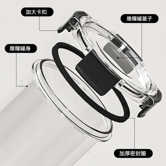 【Dagebeno荷生活】PET材質圓筒型密封保鮮罐 卡扣式可疊加雜糧收納儲物罐(大號3入)
