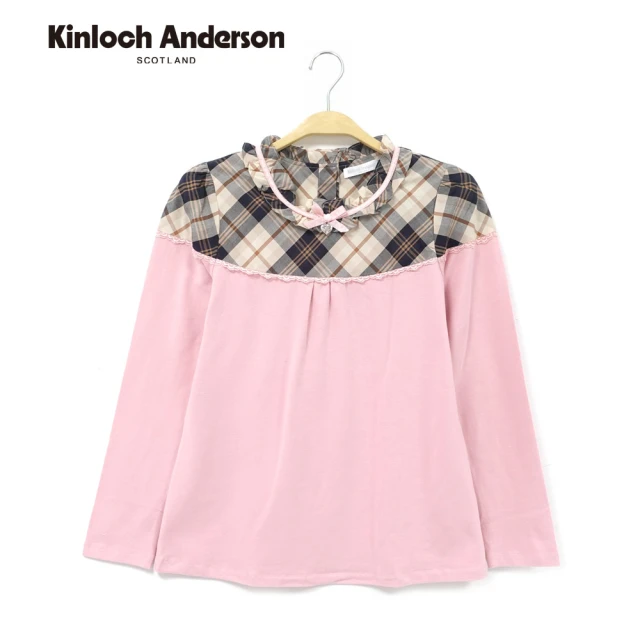 Kinloch Anderson 格紋蕾絲拼接長袖上衣 金安德森女裝(KA0575310 粉/黑)