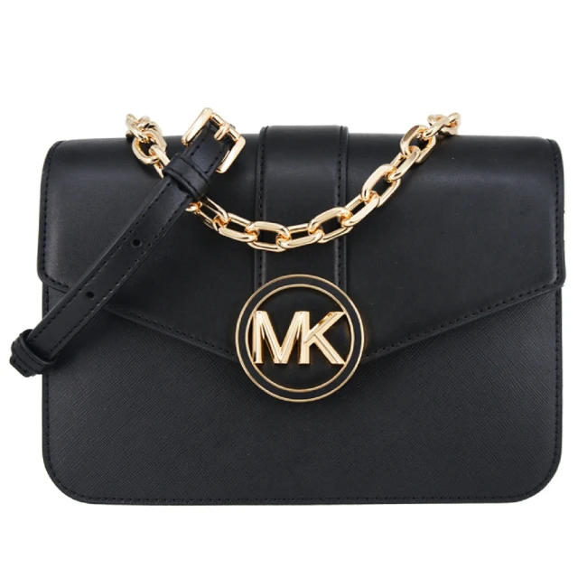 Michael Kors CARMEN系列 金字LOGO 防刮牛皮皮革 斜背/肩背/手提 三用 金鍊 翻蓋包 斜背包(經典黑)