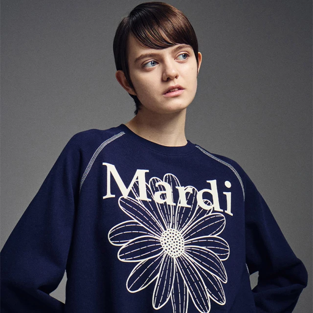 MARDI MERCREDI 印花落肩大學TEE 海軍藍色 經典小雛菊 象牙白花 SWEATSHIRT RAGLAN FLOWERMARDI