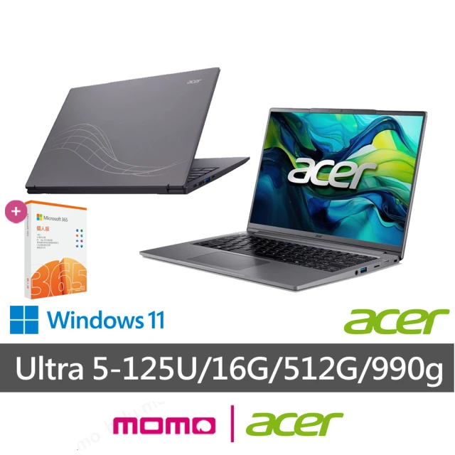 Acer 宏碁 微軟M365組★14吋Ultra5輕薄AI筆電(Swift Lite/SFL14-52M-531X/Ultra 5-125U/16G/512G/W11)