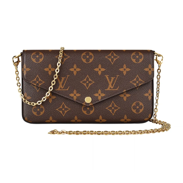 Louis Vuitton 路易威登 LV M61276 POCHETTE FELICIE花紋MONOGRAM帆布扣式斜背手拿長夾(咖啡X紫紅)