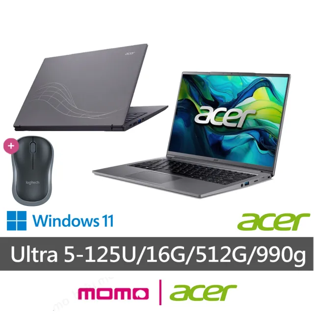 【Acer 宏碁】送無線滑鼠★14吋Ultra5 990g AI筆電(Swift Lite/SFL14-52M-531X/Ultra 5-125U/16G/512G/W11)