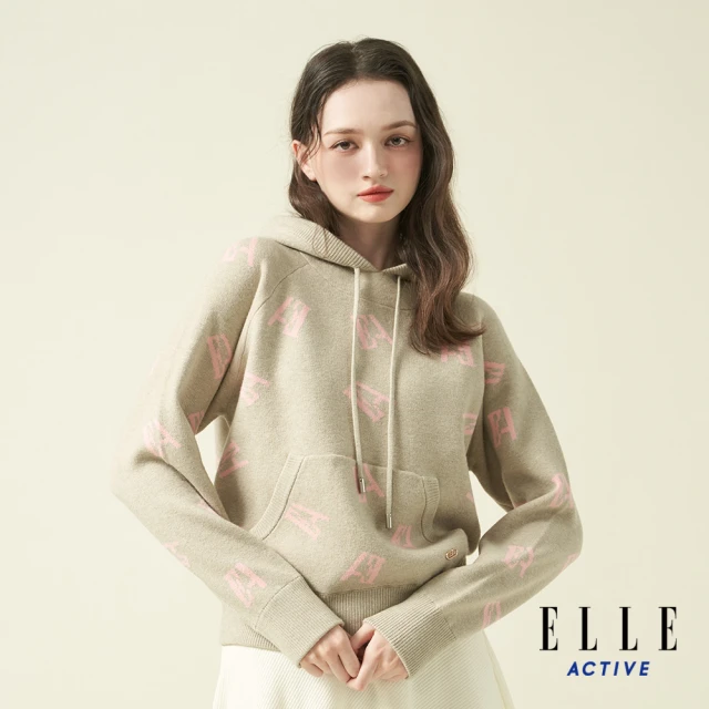 ELLE ACTIVE 女款 針織連帽長袖上衣-卡其色(EA24A2W5403#82)