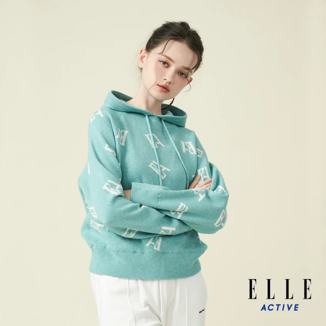 ELLE ACTIVE 女款 針織連帽長袖上衣-湖水綠色(EA24A2W5403#42)