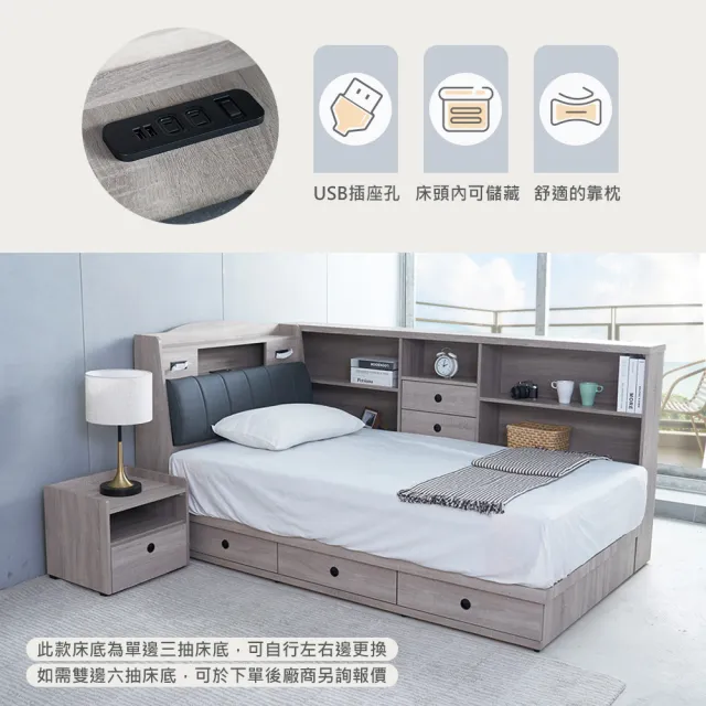 【時尚屋】凱爾貓抓皮三抽3.5尺床箱型4件組-床箱+床底+床邊櫃+床頭櫃(不含床墊-免運費 免組裝)