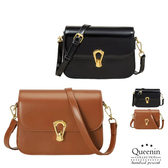 【DF Queenin】雙11 時尚皮革質感肩斜側背小方包-共2色