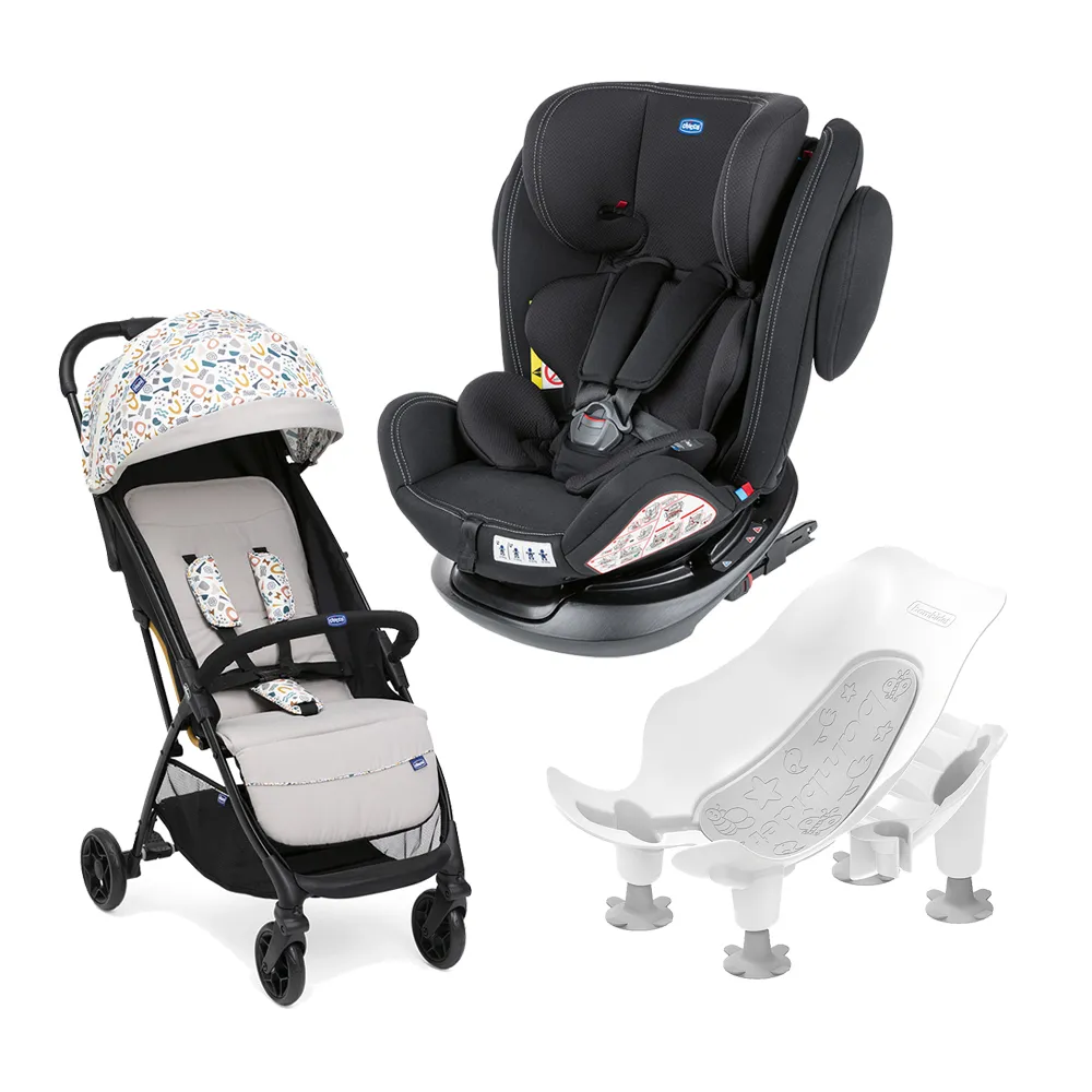 【Chicco 官方直營】Unico Plus isofix安全汽座+Glee嬰兒手推車+3in1寶寶可樂椅(成家方案)