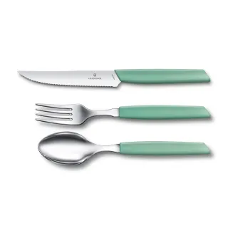 【VICTORINOX 瑞士維氏】Swiss Modern 餐具四件組 餐叉+餐匙+蕃茄刀+牛排刀(黑/藍/綠)