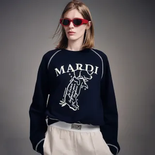 【MARDI MERCREDI】印花落肩大學TEE 藍色 臘腸狗 純棉 SWEATSHIRT RAGLAN SWING THE TAIL DDANJI