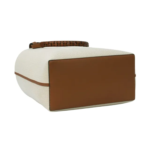 【LOEWE 羅威】Anagram 緹花布及小牛皮小款二用托特包_展示品(米色/棕褐色)