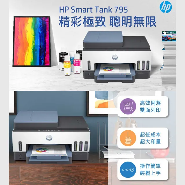 【HP 惠普】Smart Tank 795 四合一Wifi連續供墨傳真複合機(列印/雙面列印/影印/掃描/傳真/無線/連續掃描) (