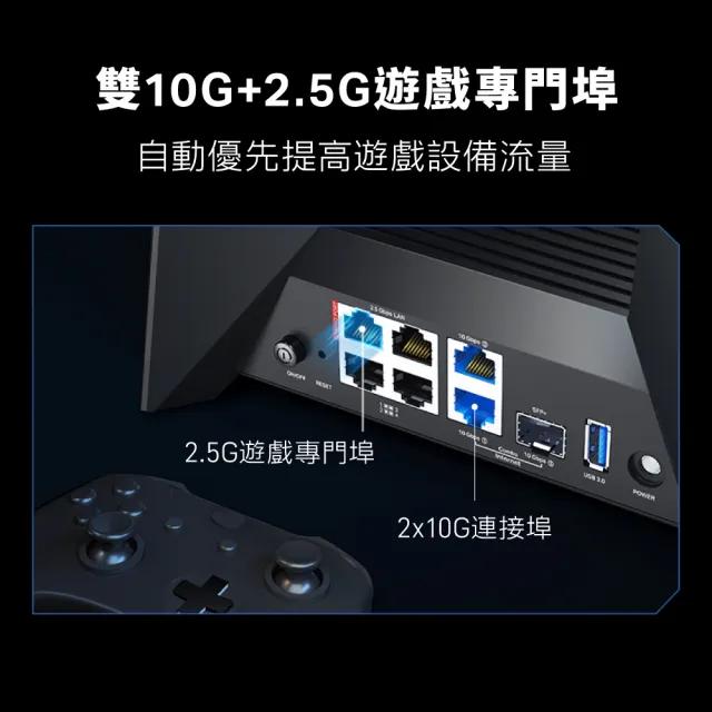 【TP-Link】Archer GE800 Wi-Fi 7 BE19000 三頻 電競 10 Gigabit 無線網路路由器(WiFi 7分享器/雙10G/RGB)