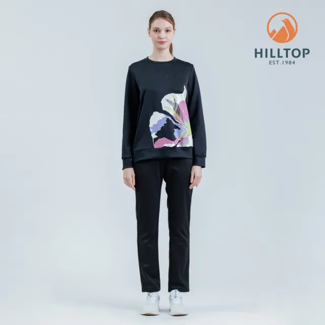 【Hilltop 山頂鳥】POLYGIENE抗菌吸濕快乾保暖彈性印花刷毛上衣 女 黑｜PH51XFM5ECA0