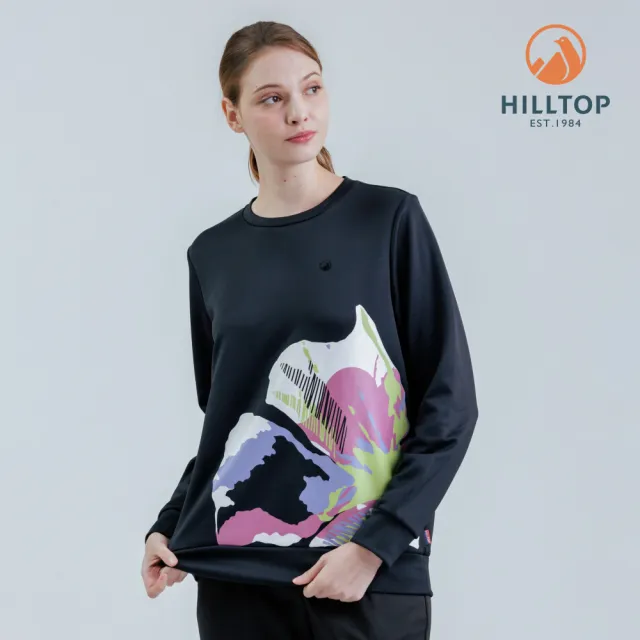 【Hilltop 山頂鳥】POLYGIENE抗菌吸濕快乾保暖彈性印花刷毛上衣 女 黑｜PH51XFM5ECA0