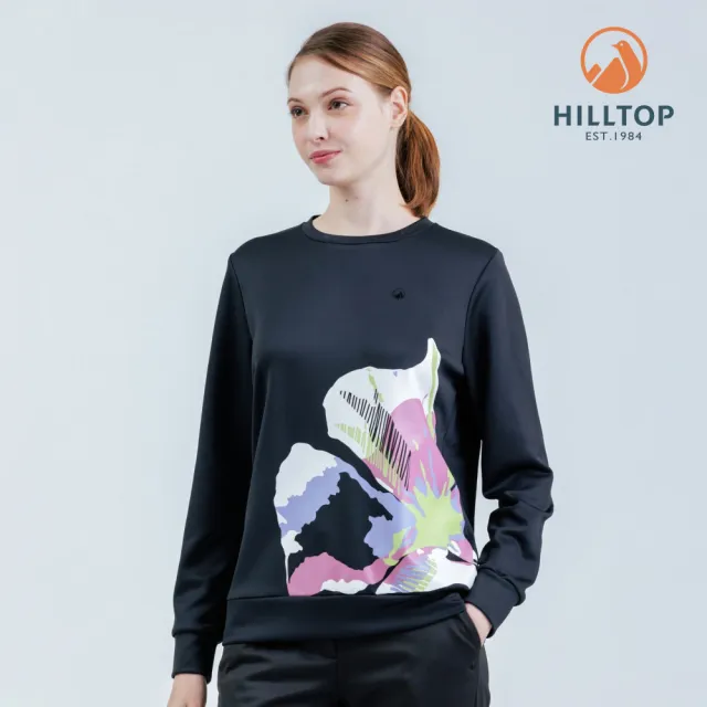 【Hilltop 山頂鳥】POLYGIENE抗菌吸濕快乾保暖彈性印花刷毛上衣 女 黑｜PH51XFM5ECA0